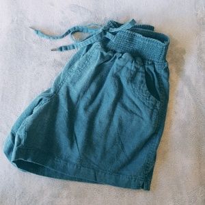 Beau Dawson Teal Linen-Blend Stretch-Waist Shorts
